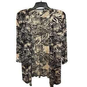 Chico's Travelers Zebra Print Open Front Light Wt. Cardigan Blk/Brn Size 0